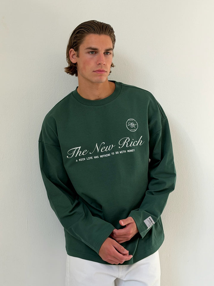 'Rich Life' Longsleeve Tee 'Green & White'