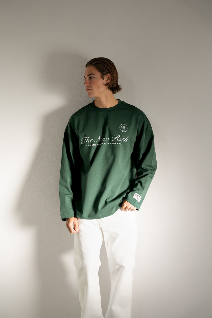 'Rich Life' Longsleeve Tee 'Green & White'