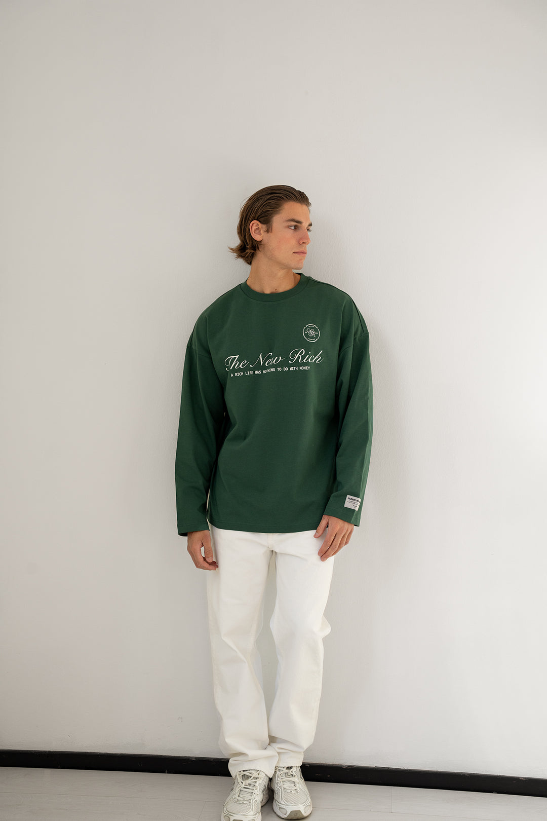 'Rich Life' Longsleeve Tee 'Green & White'