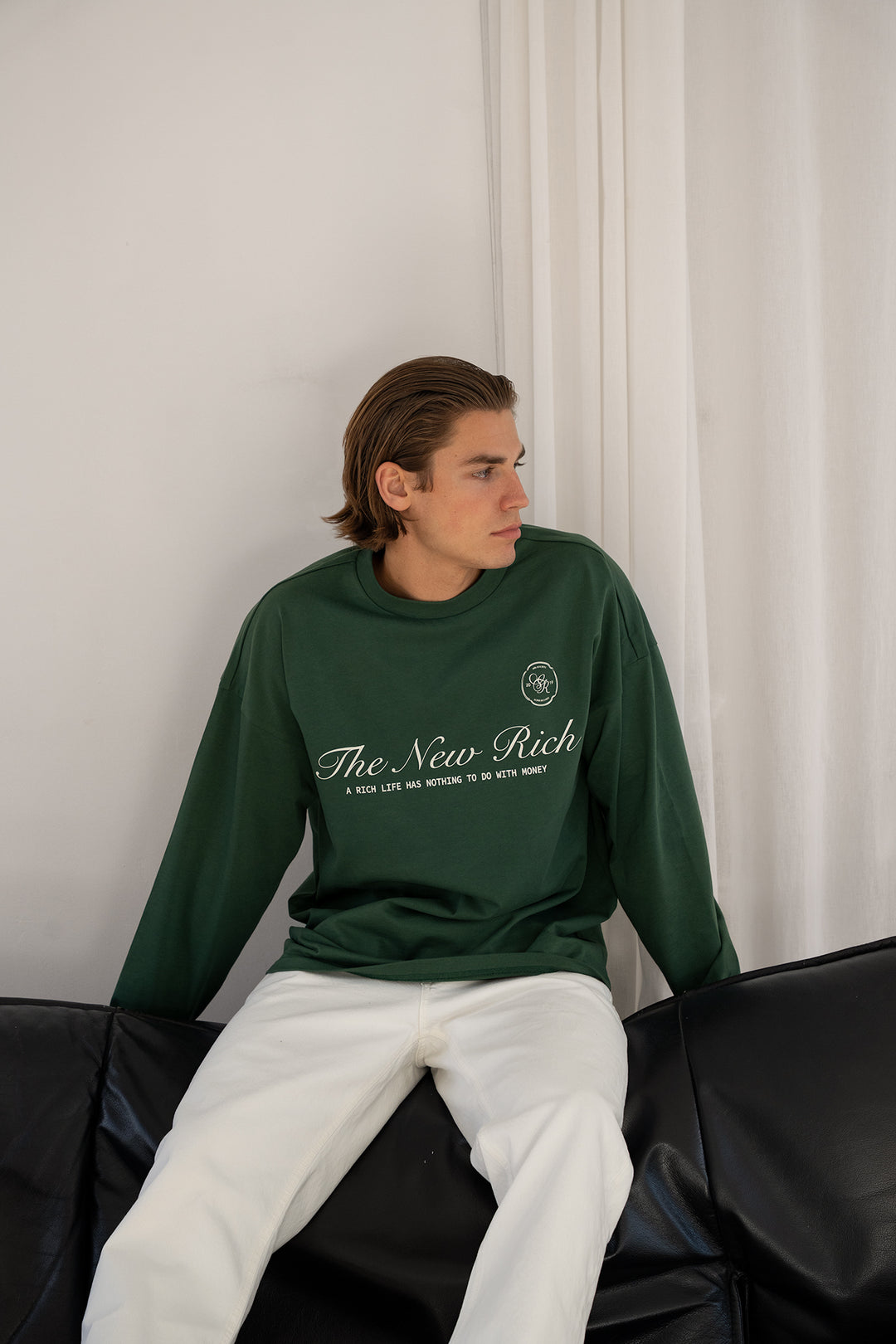 'Rich Life' Longsleeve Tee 'Green & White'