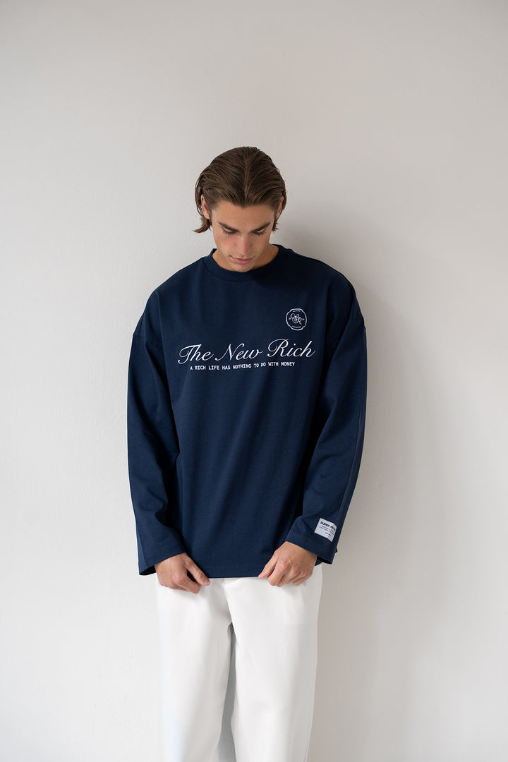 'Rich Life' Longsleeve Tee 'Navy & White'