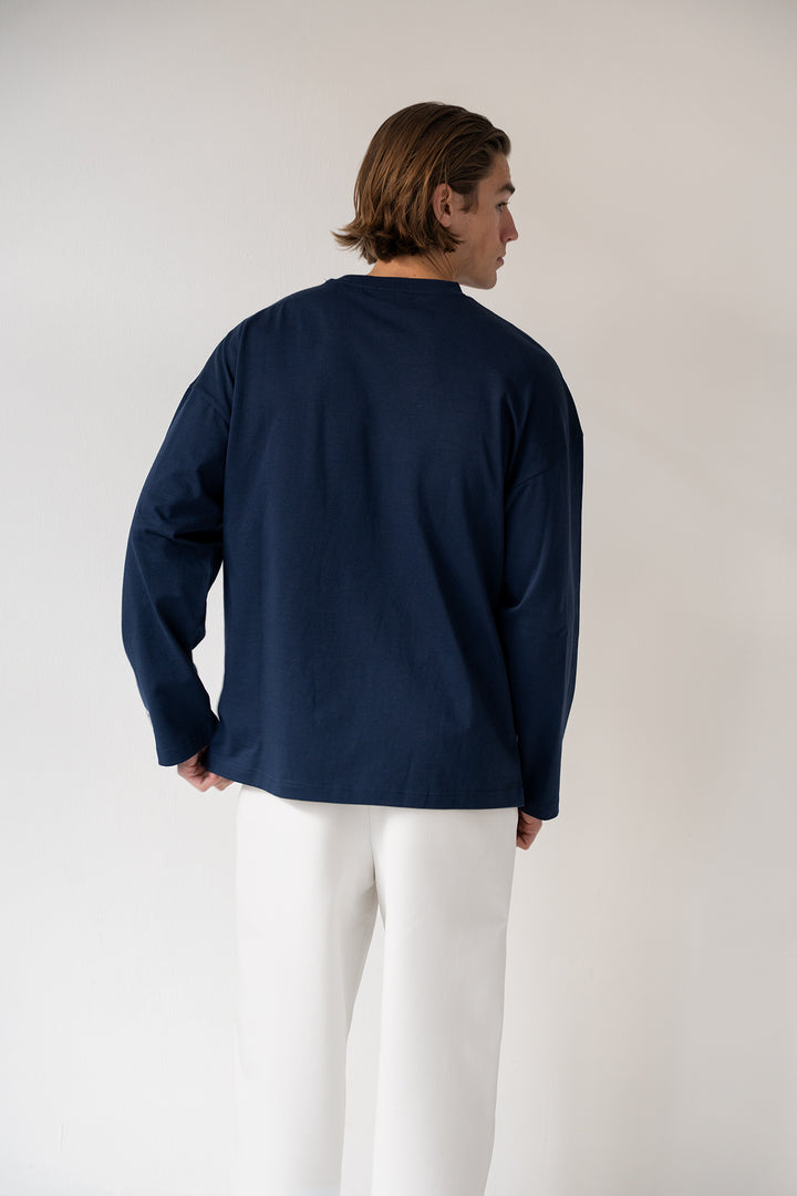 'Rich Life' Longsleeve Tee 'Navy & White'