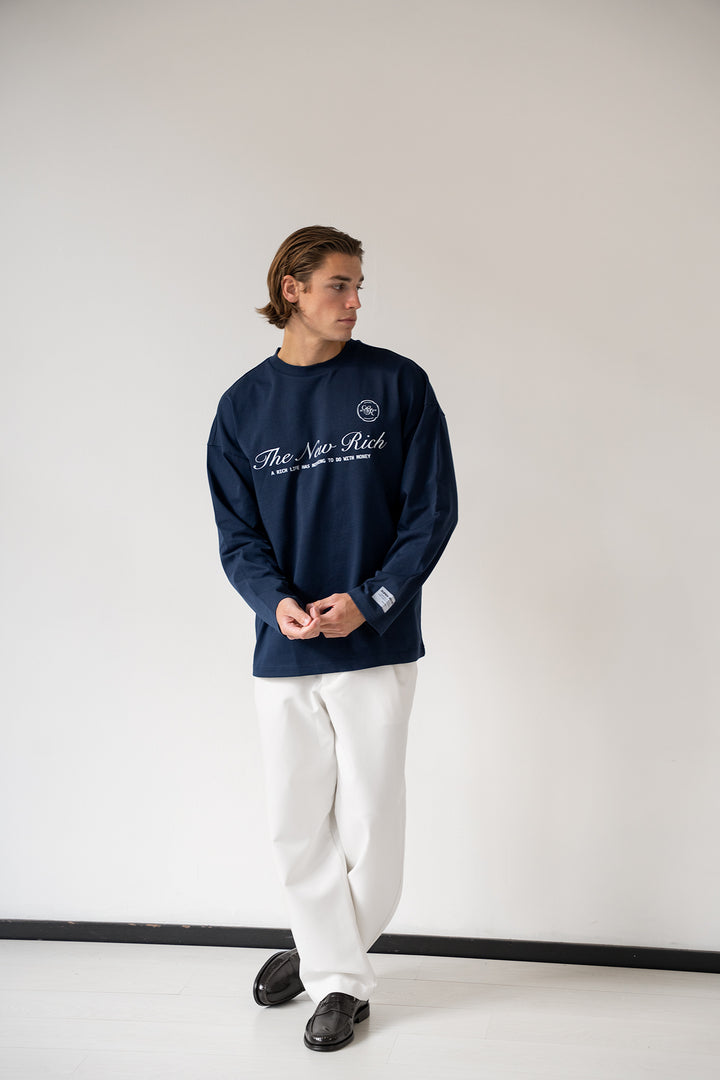 'Rich Life' Longsleeve Tee 'Navy & White'