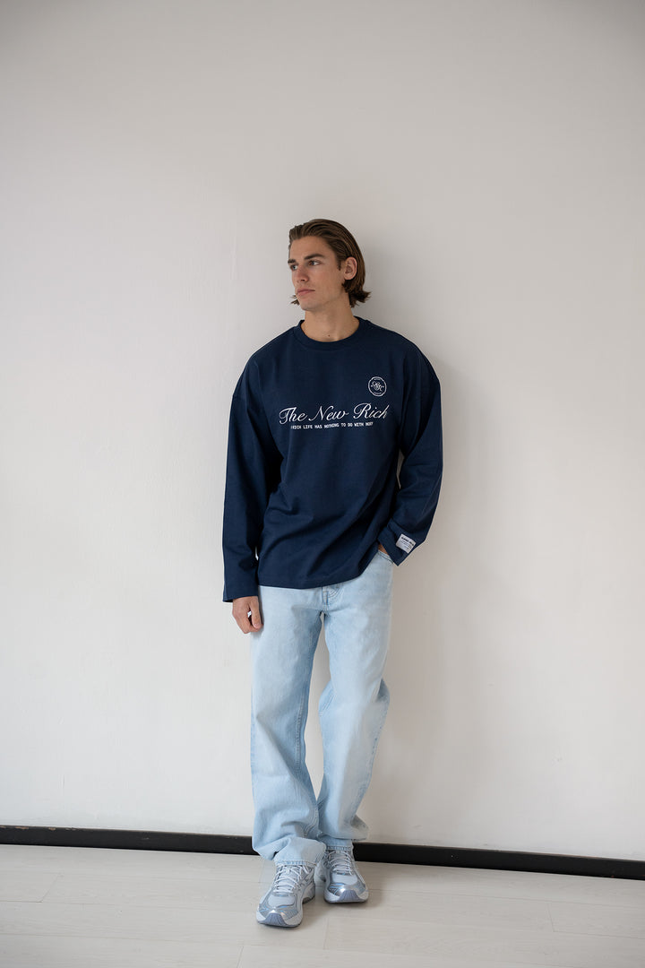 'Rich Life' Longsleeve Tee 'Navy & White'