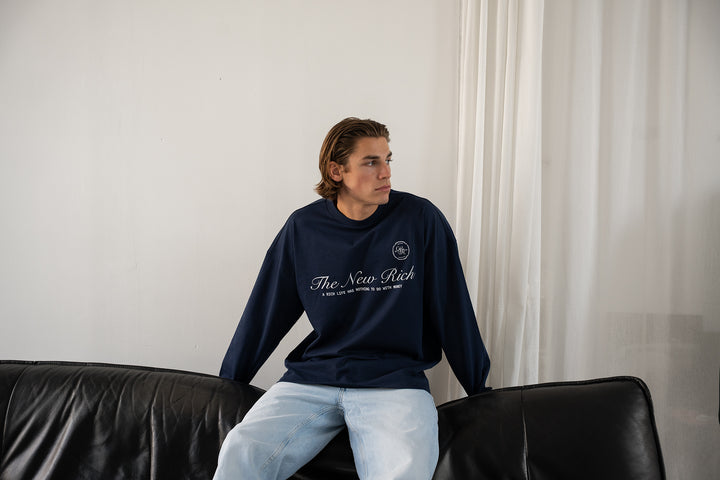 'Rich Life' Longsleeve Tee 'Navy & White'