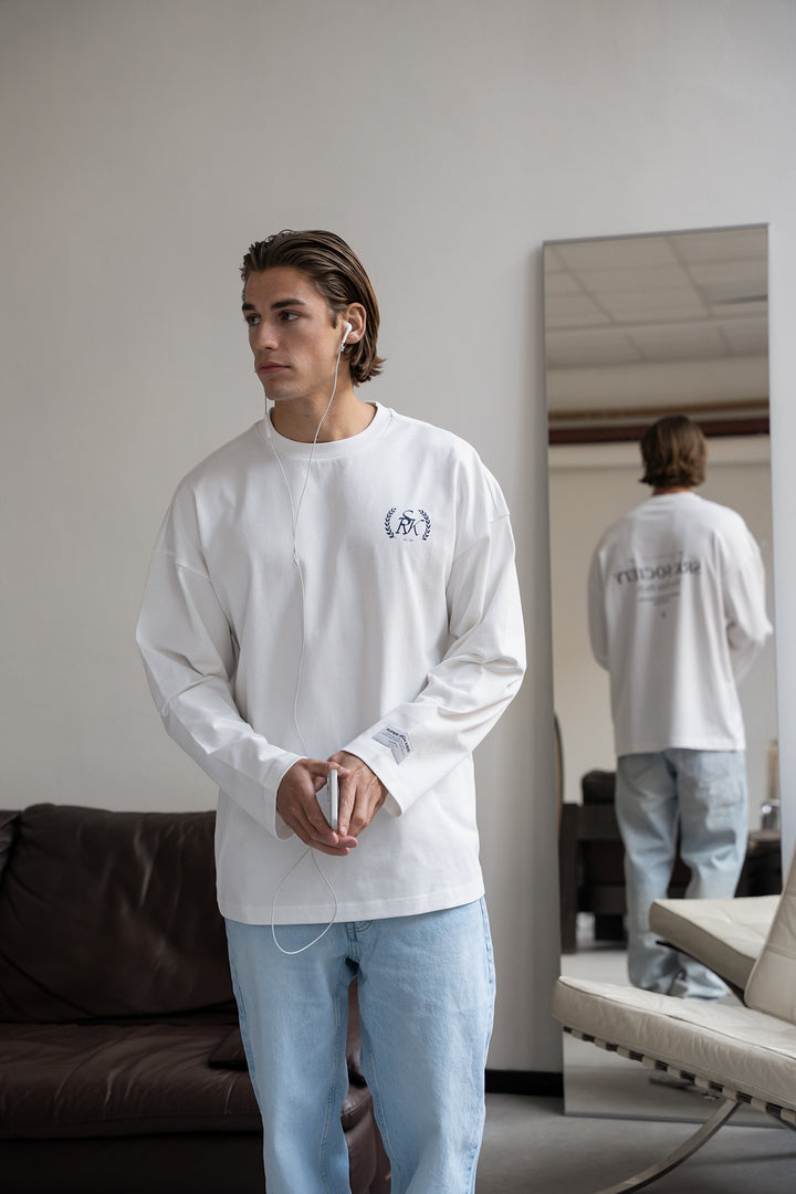 'SRK Society' Longsleeve Tee 'Off White & Navy'