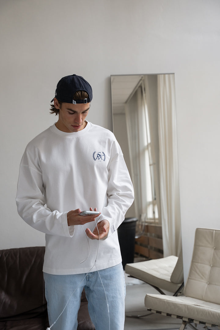 'SRK Society' Longsleeve Tee 'Off White & Navy'