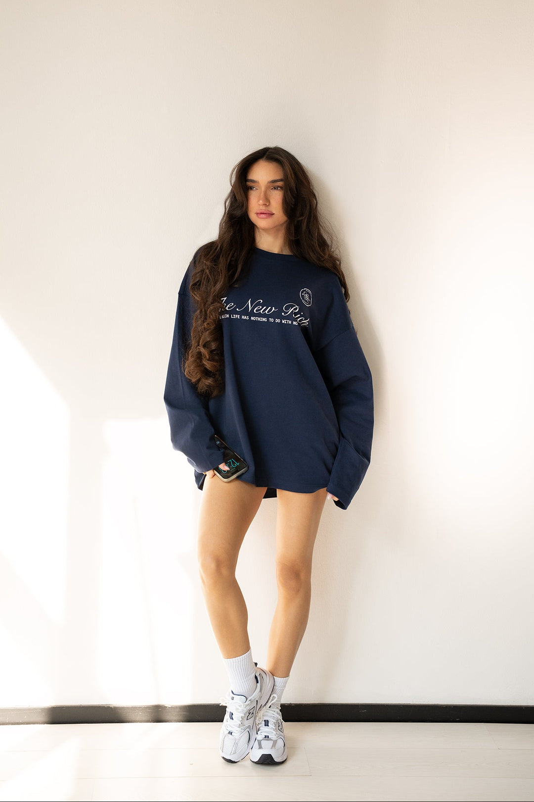 'Rich Life' Longsleeve Tee 'Navy & White'