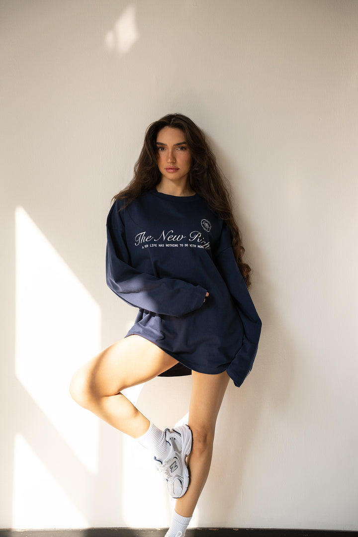 'Rich Life' Longsleeve Tee 'Navy & White'