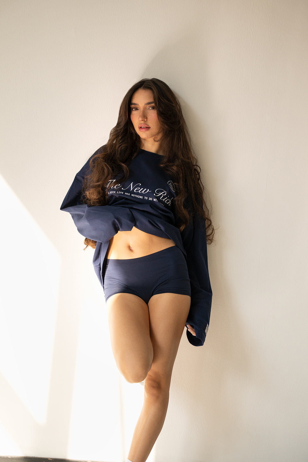 'Rich Life' Longsleeve Tee 'Navy & White'