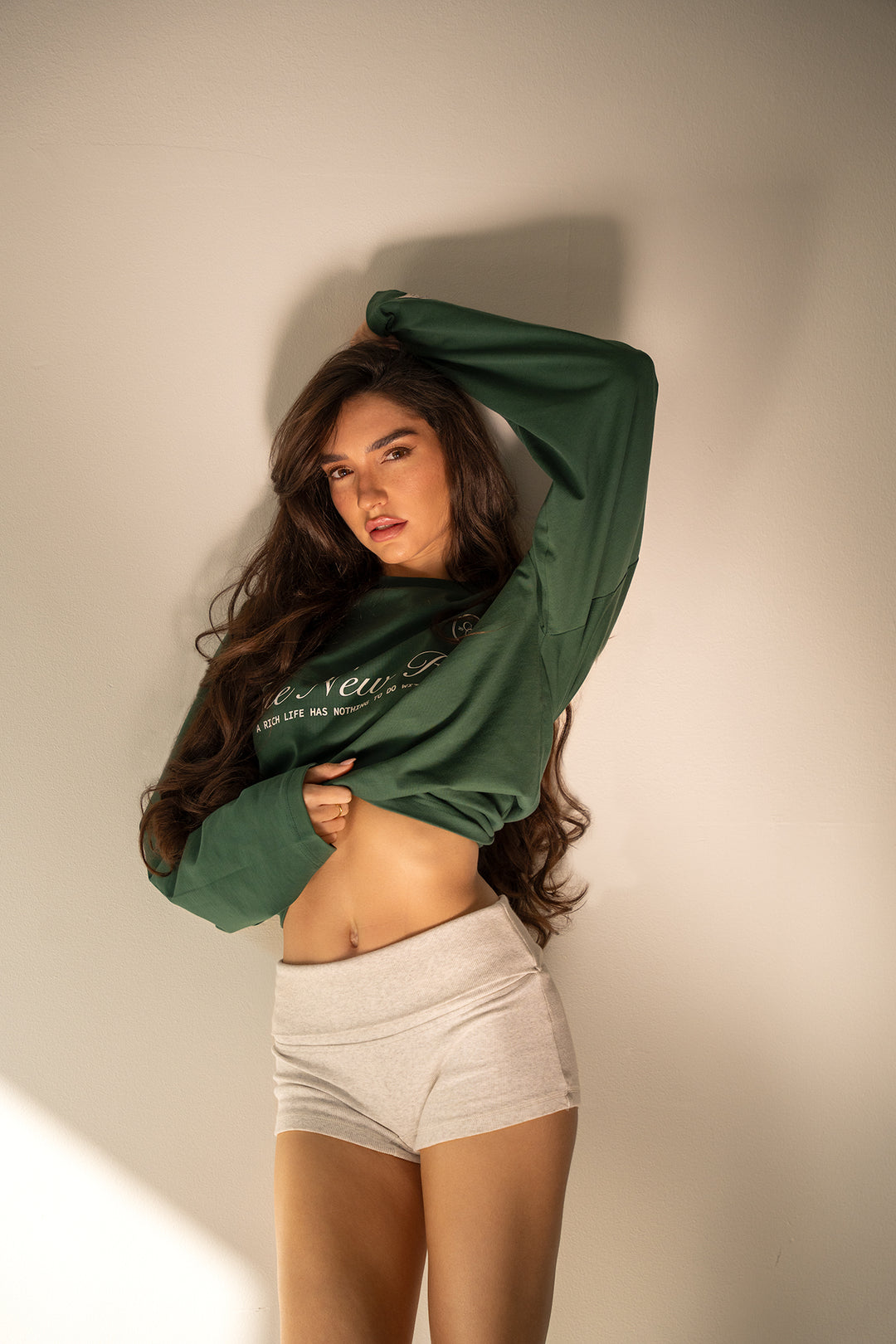 'Rich Life' Longsleeve Tee 'Green & White'