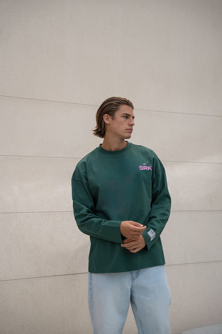 'THE NEW RICH' Longsleeve tee - Green & Pink