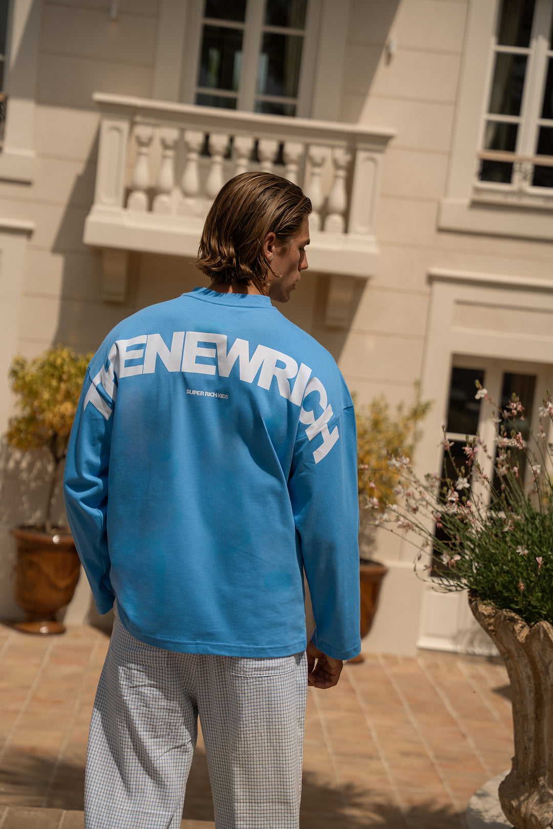 'THE NEW RICH' Longsleeve Tee - Marseille Blue