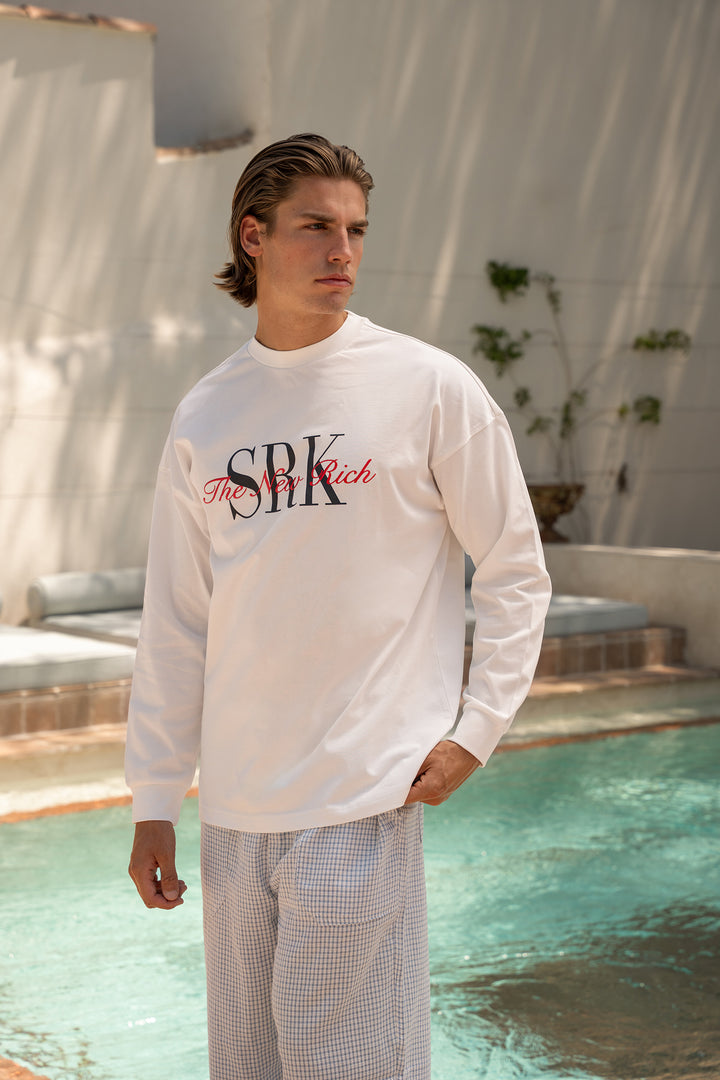 SRK Embroidered Longsleeve Tee — Off White, Navy &amp; Red