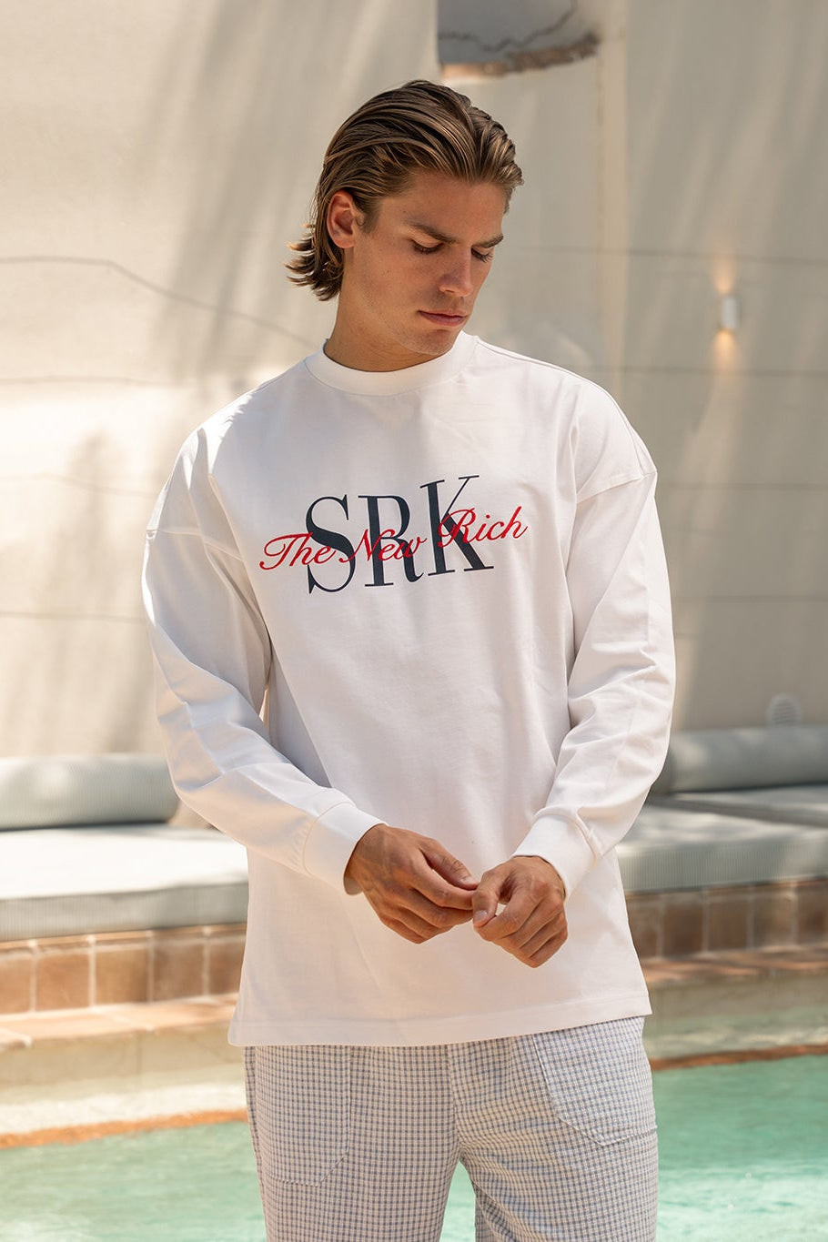 SRK Embroidered Longsleeve Tee — Off White, Navy &amp; Red