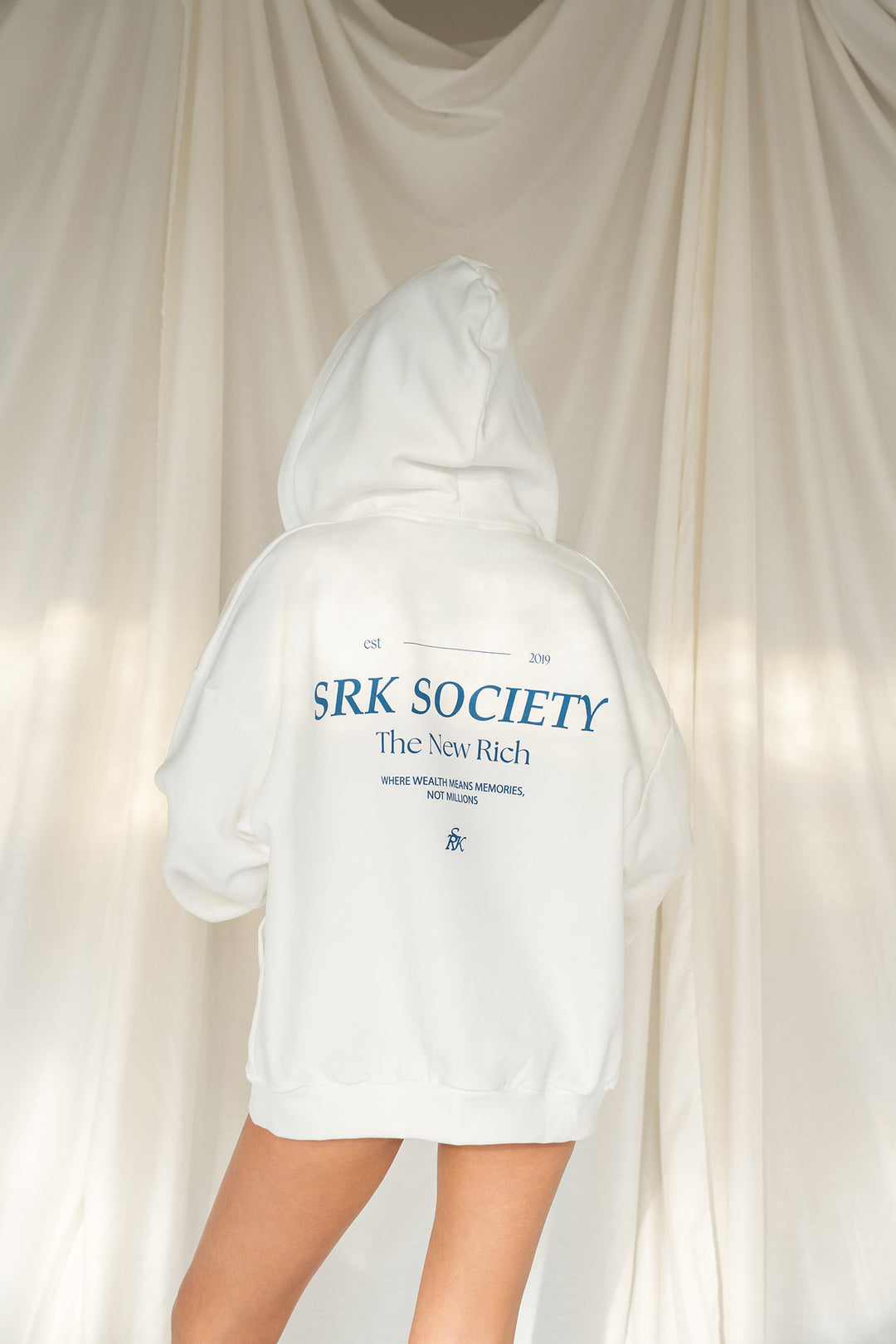 'The New Rich' Zip Up Hoodie 'Off White & Navy'