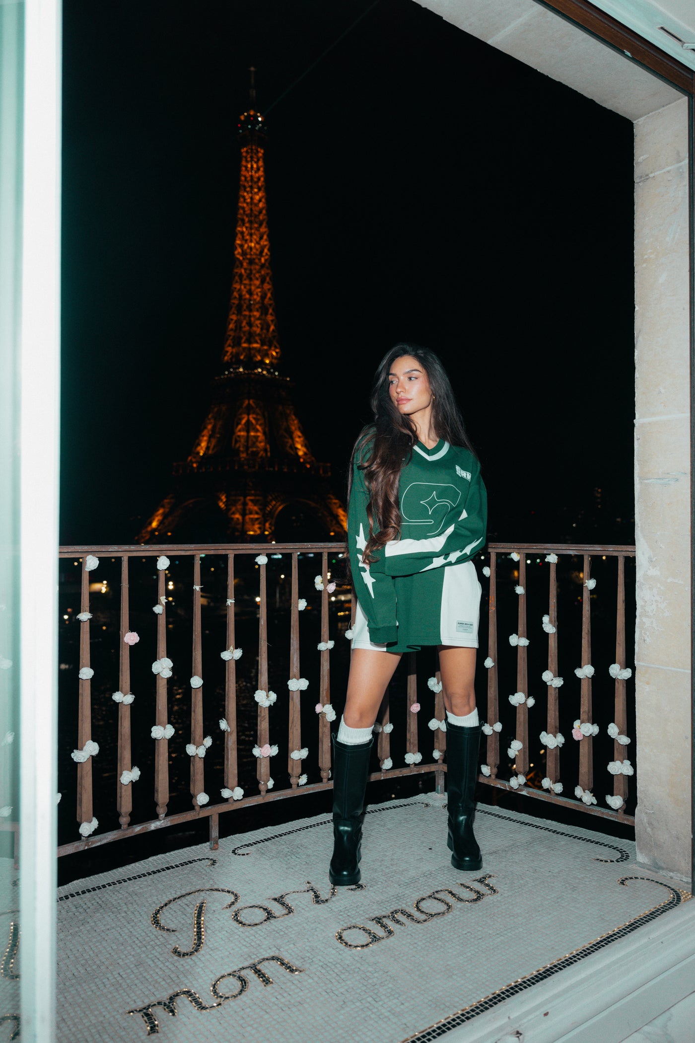 SRK 'PARIS' Oversized Jersey Green & Off white