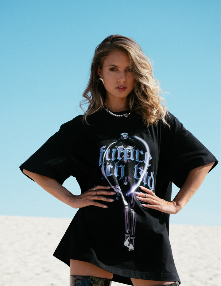 T-Shirt 'Future Rich Kid' Zwart met paars