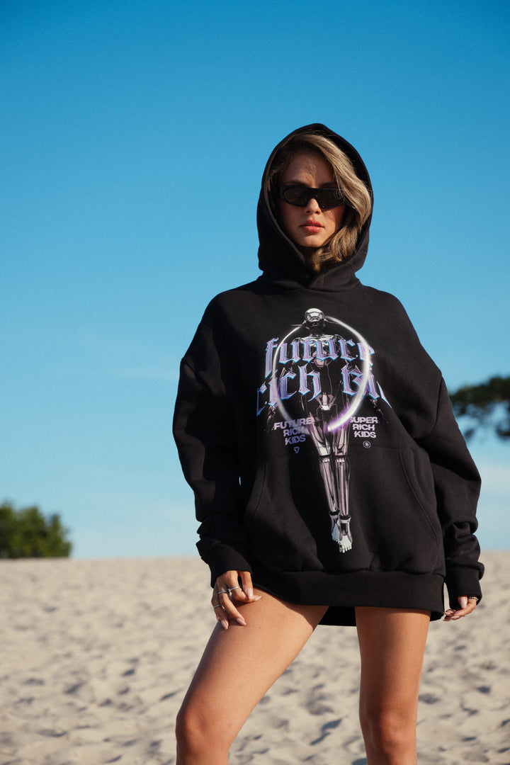 Hoodie 'Future Rich Kid' zwart met paars