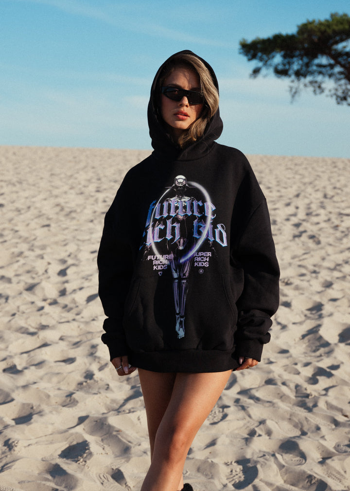 Hoodie 'Future Rich Kid' zwart met paars