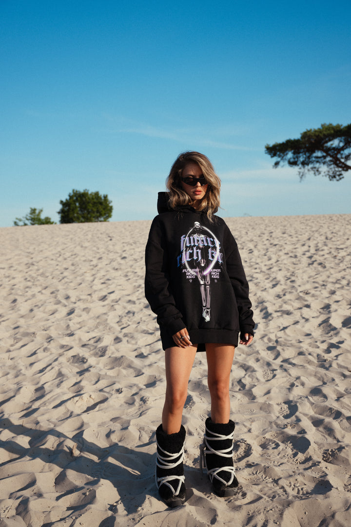Hoodie 'Future Rich Kid' zwart met paars