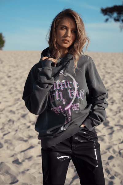 Hoodie 'Future Rich Kid' Acid Wash Grey met paars