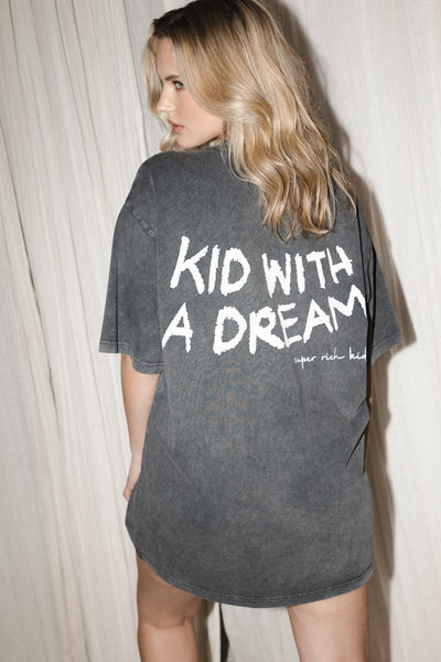 T-Shirt 'Kid With a Dream' Acid Wash Grey