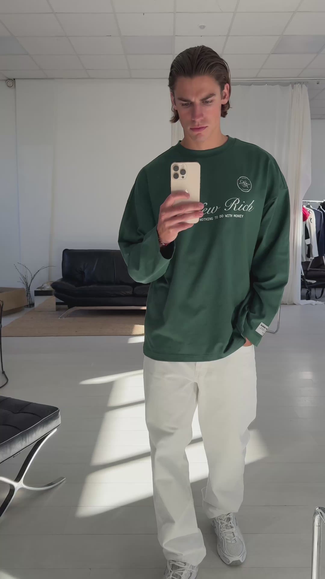 'Rich Life' Longsleeve Tee 'Green & White'