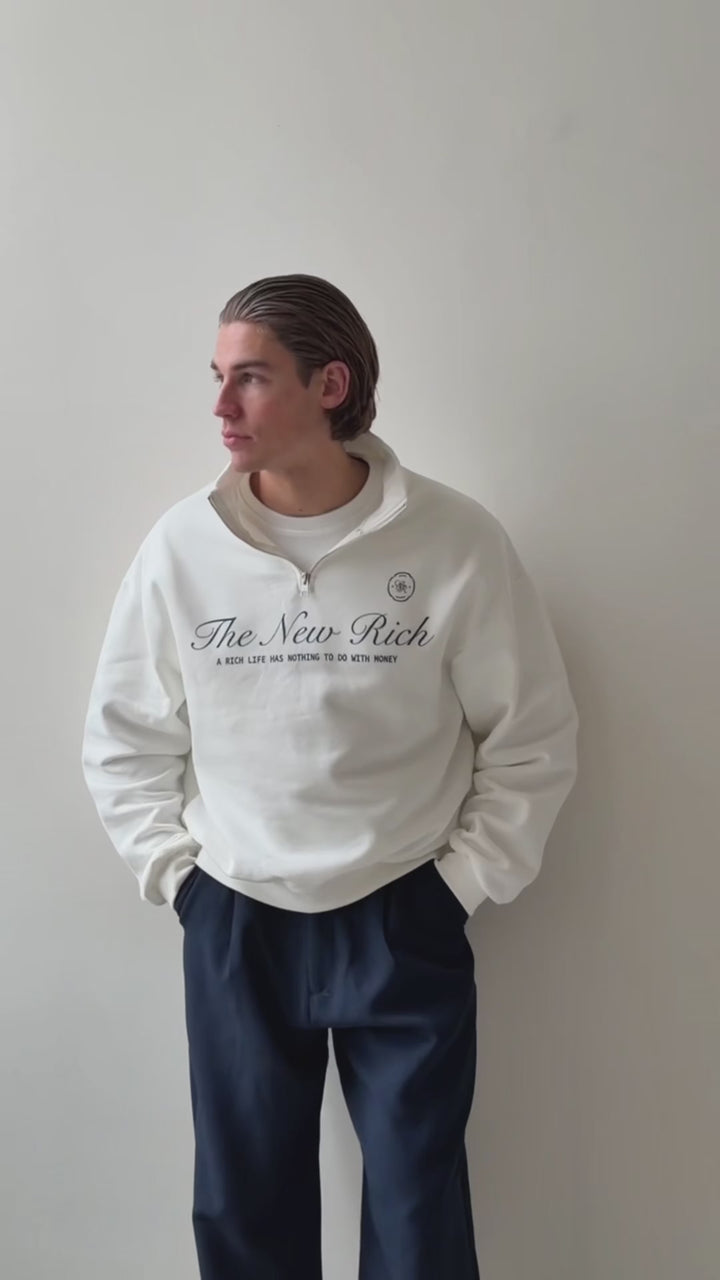'The New Rich' Quarter Zip Sweater 'Off White & Navy'