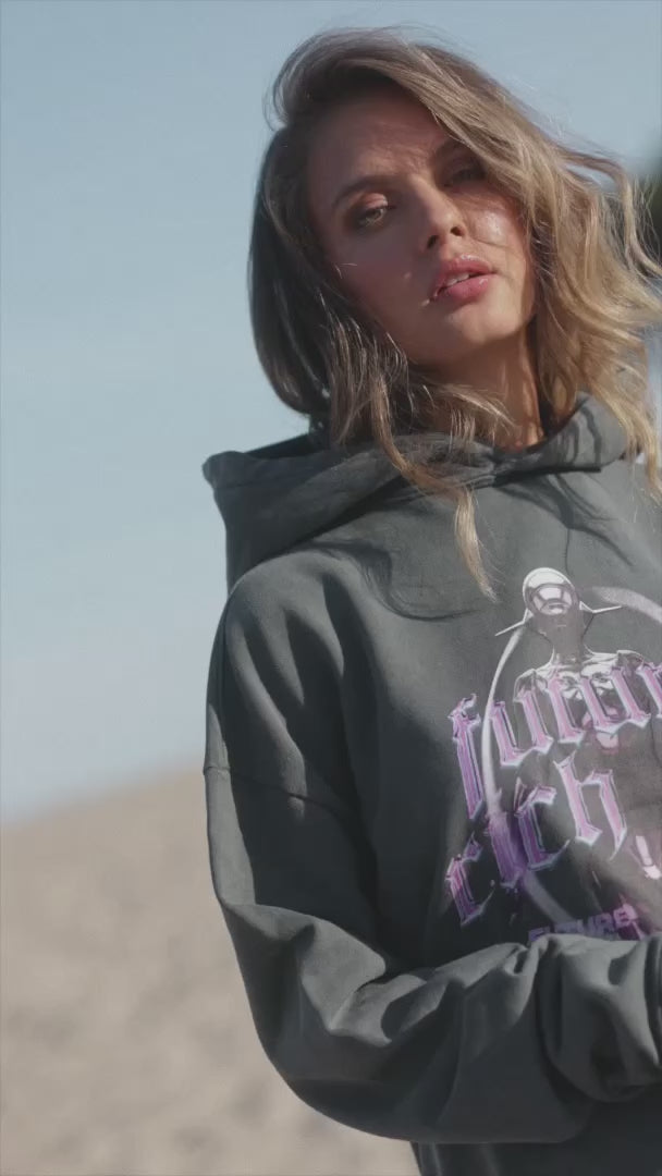 Hoodie 'Future Rich Kid' Acid Wash Grey met paars
