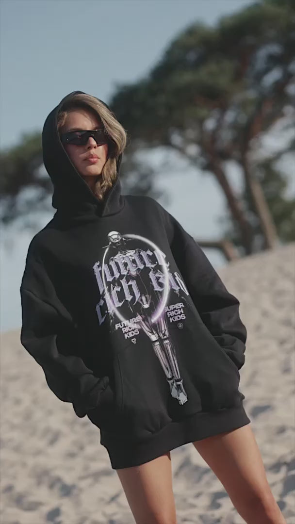 Hoodie 'Future Rich Kid' zwart met paars