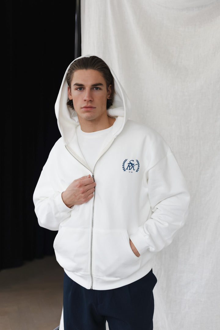 'The New Rich' Zip Up Hoodie 'Off White & Navy'