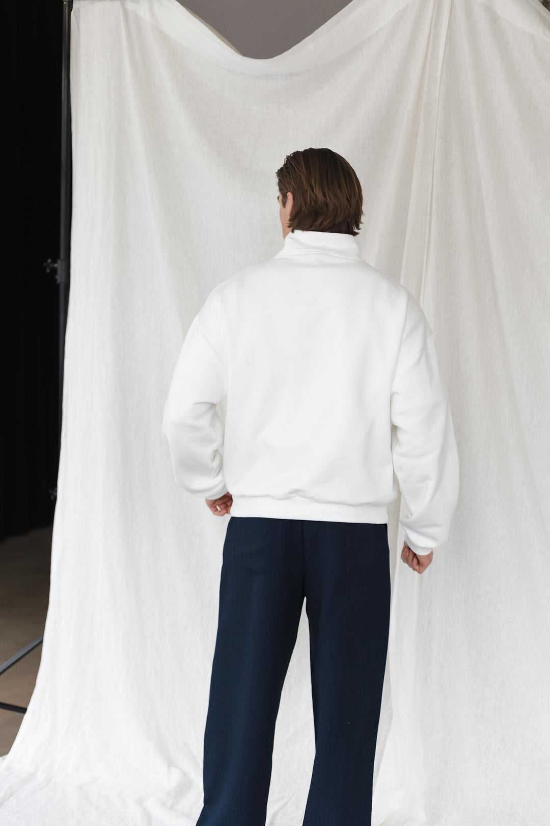 'The New Rich' Quarter Zip Sweater 'Off White & Navy'