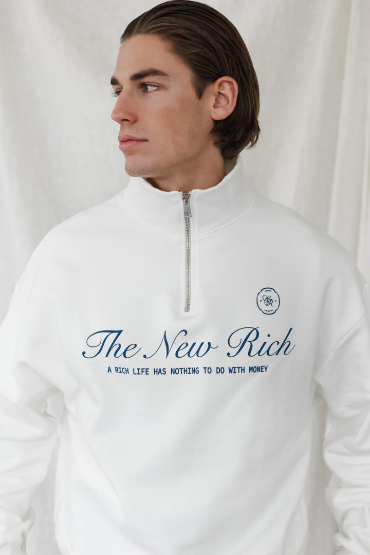 'The New Rich' Quarter Zip Sweater 'Off White & Navy'