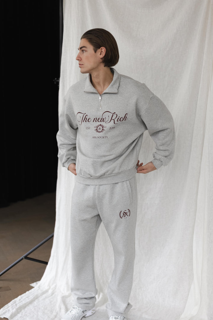 'The New Rich' Grey Melange & Burgundy Tracksuit